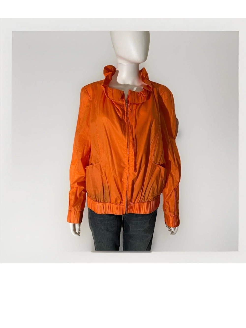 Vittadini Orange Ruffle Cotton Lightweight Jacket Large